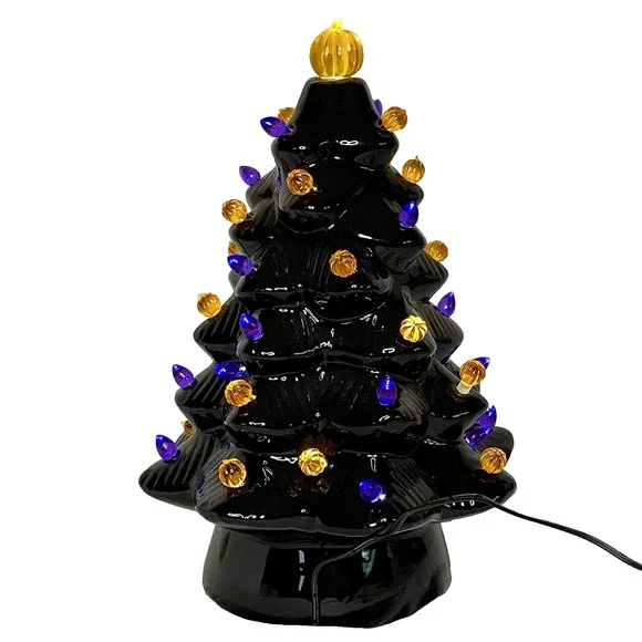 Mr Halloween Haunted Tree Ceramic Black 14" Pumpkin LED Lighted Mr Christmas - Picture 3 of 10